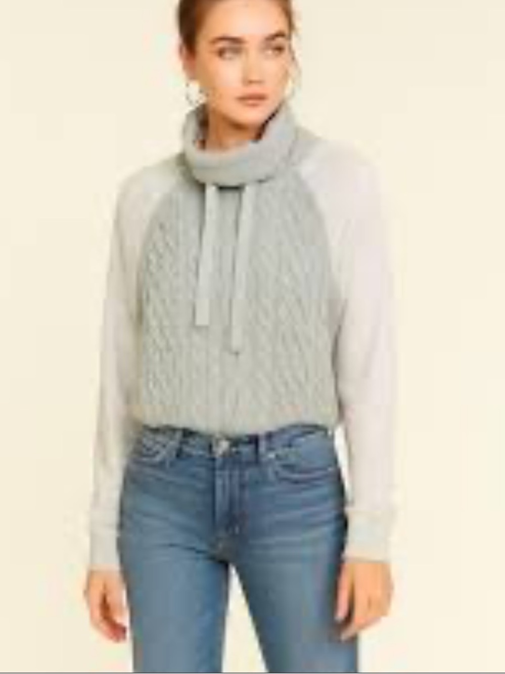 Lou & Grey Light Grey Cable-Knit Cowl Turtleneck Sweater